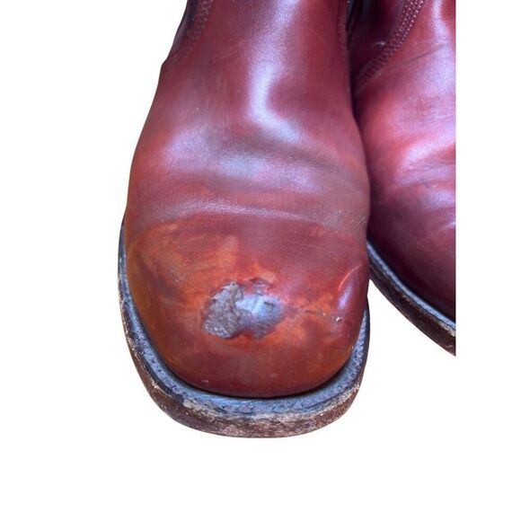 Vintage 80s Frye Campus Boots Women 11.5/ Mens 10 D Red Brown Square Toe Western - Picture 7 of 13